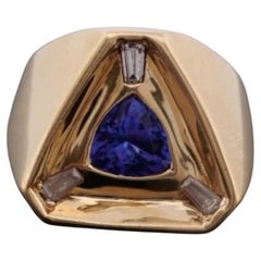 Bague pour homme en or jaune 14K 40.72 grammes Tanzanite et diamant Taille 12.5