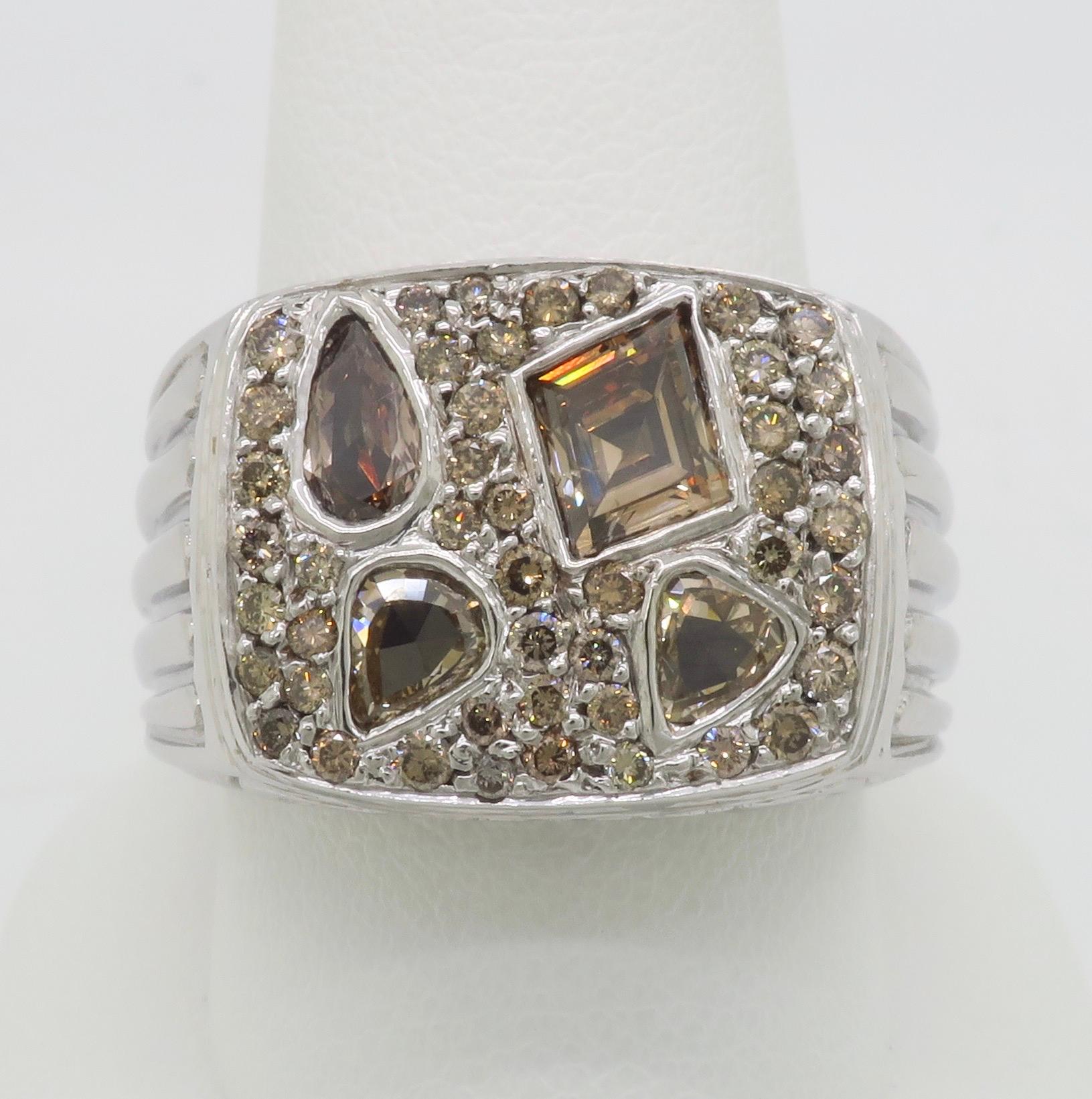 Herrenring mit 2,75CTW Schokoladen-Diamant im Sonderschliff (Gemischter Schliff) im Angebot