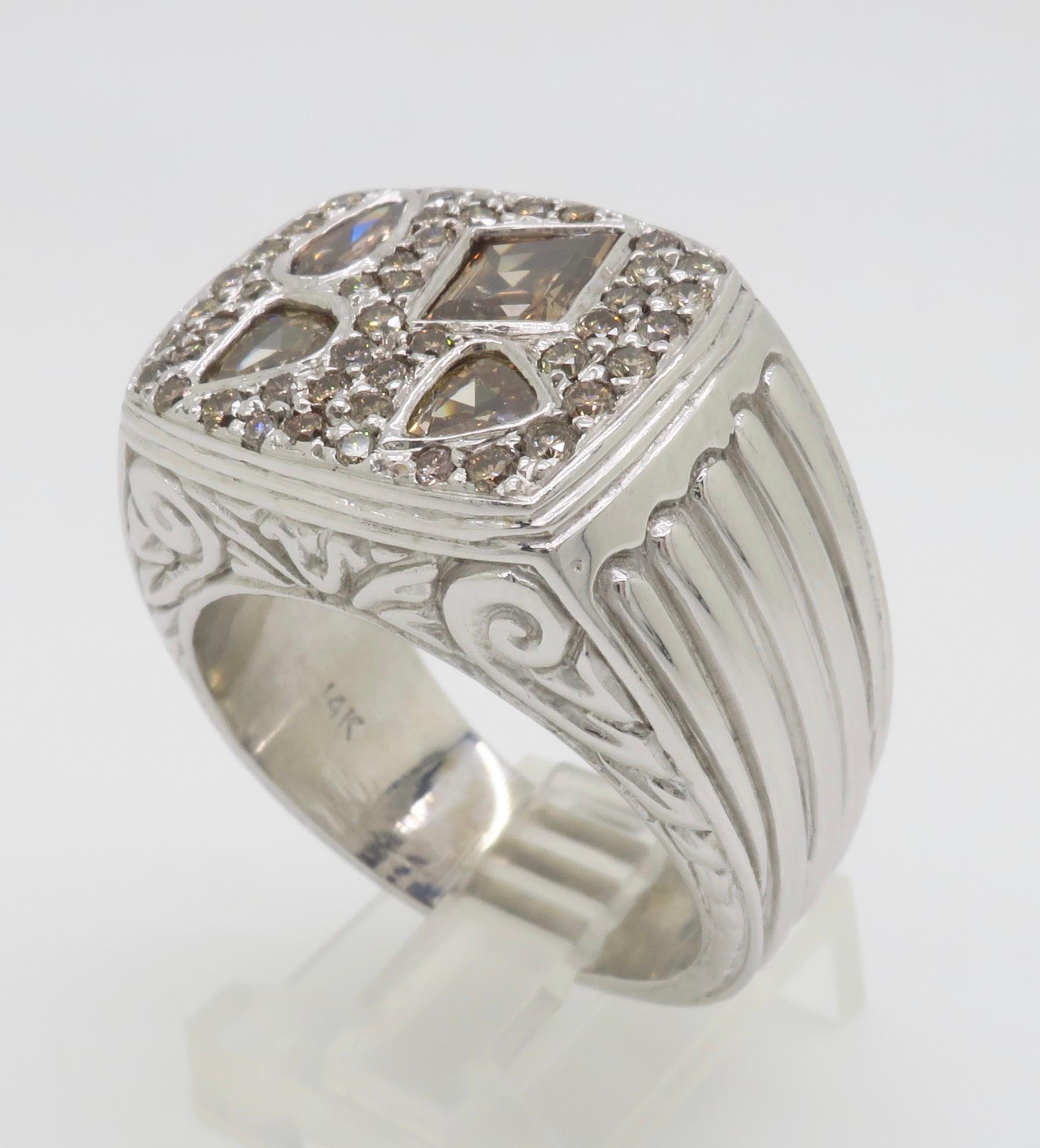Herrenring mit 2,75CTW Schokoladen-Diamant im Sonderschliff im Angebot 5