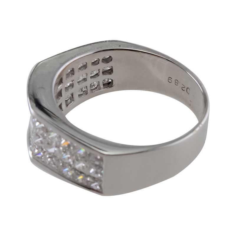 Men's Custom Made 18 Karat White Gold Ring with 2.89ctw In Princess Cut Diamonds For Sale 5