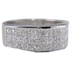 Men's Custom Made 18 Karat White Gold Ring with 2.89ctw In Princess Cut Diamonds