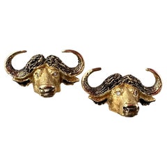 Men's Custom Made 18k Gold & Diamond African Water Buffalo Cufflinks