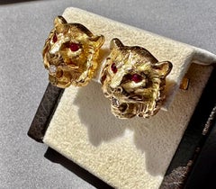Manschettenknöpfe für Herren, maßgefertigt Rubin Diamant & 14k Gold Löwe / Tiger