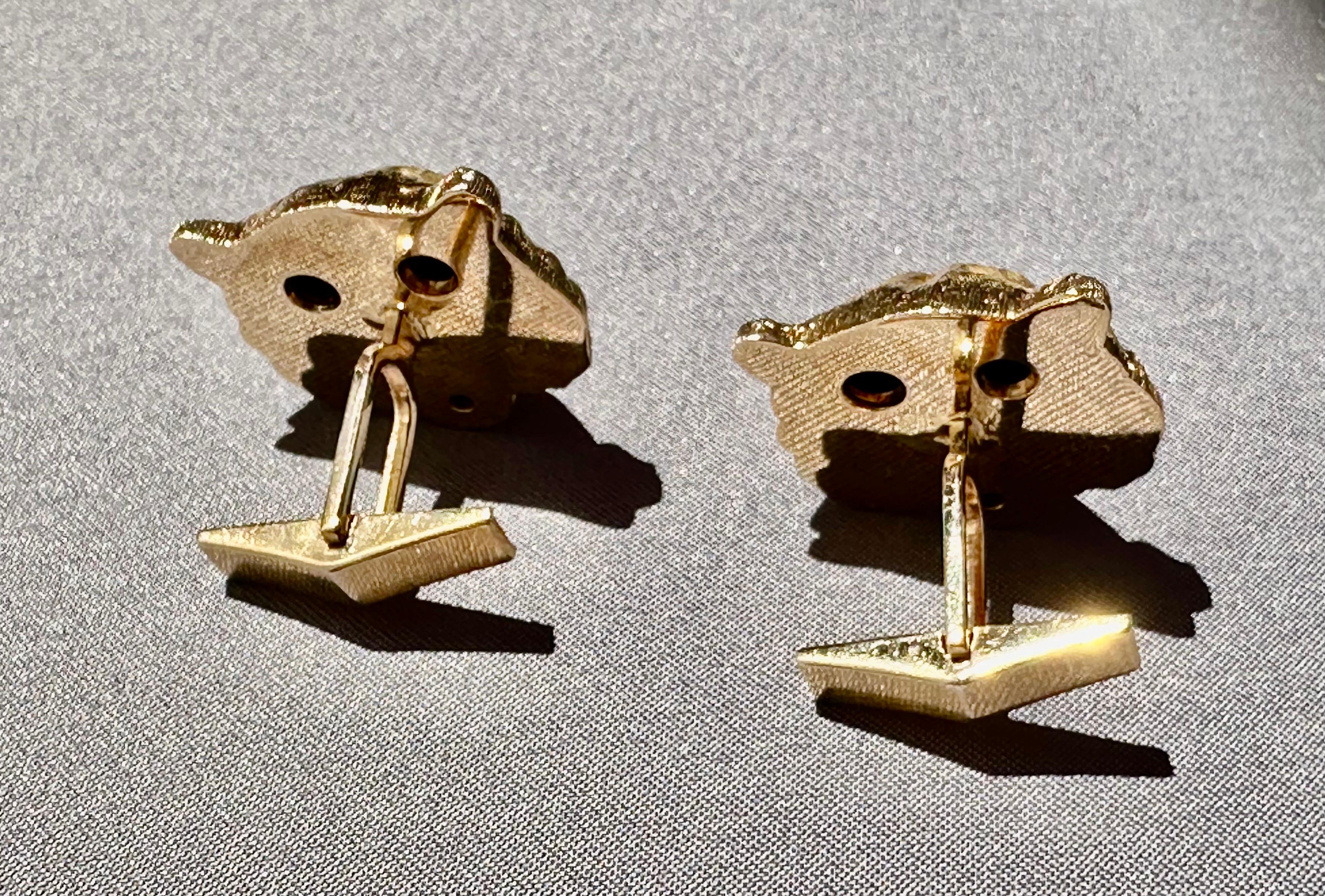 Manschettenknöpfe für Herren, maßgefertigt Rubin Diamant & 14k Gold Löwe / Tiger (Brillantschliff) im Angebot