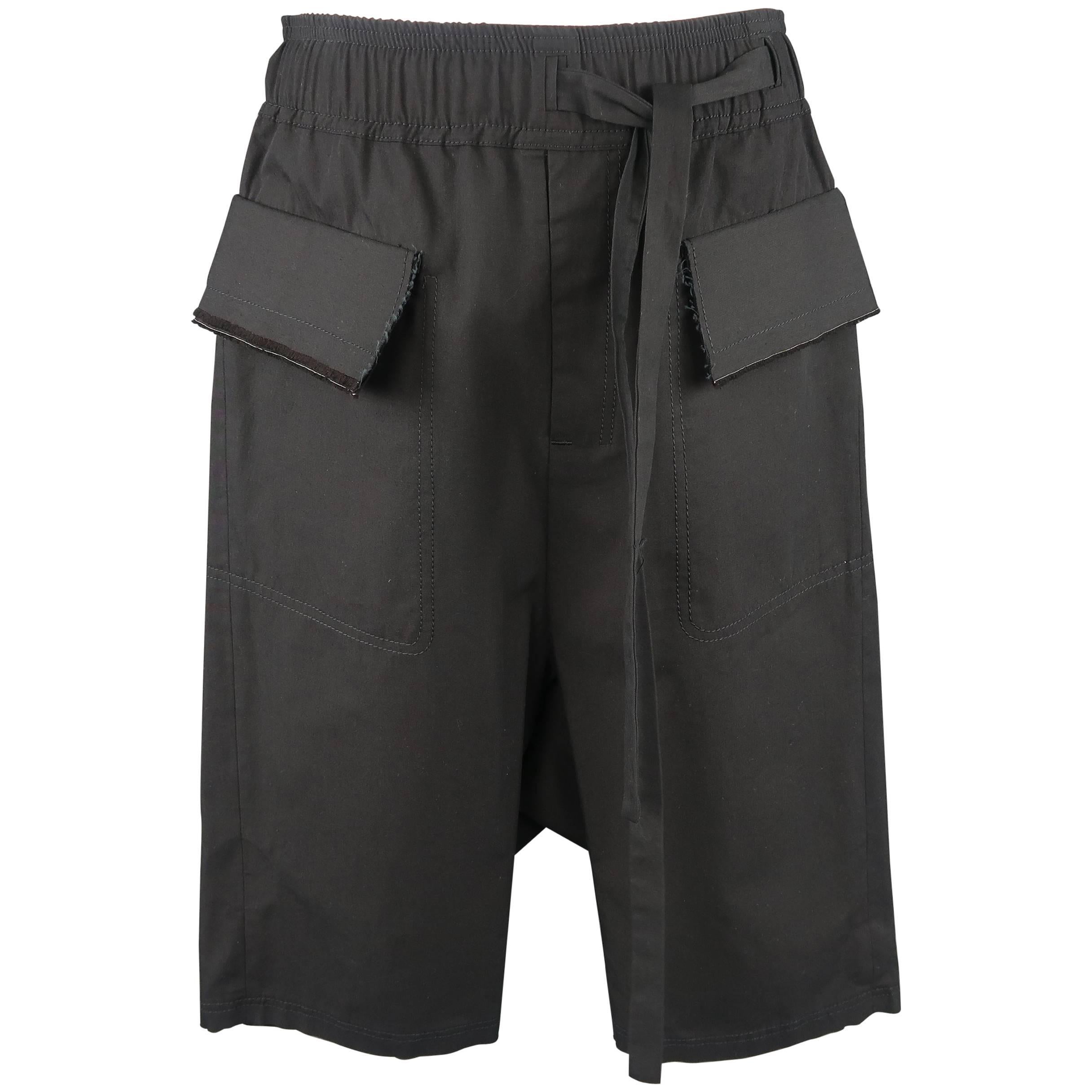 Men
s DAMIR DOMA Size S Black Cotton Flap Pocket Tied Drop Crotch Shorts