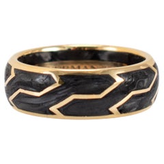 David Yurman 18K Gelbgold geschmiedet Kohlenstoff 8,5 mm Ehering für Männer