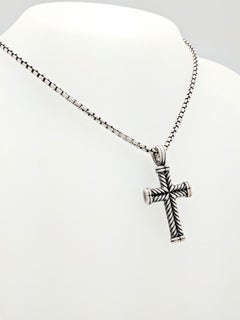 Men's David Yurman Chevron Cross Pendant on Small Box Chain Necklace