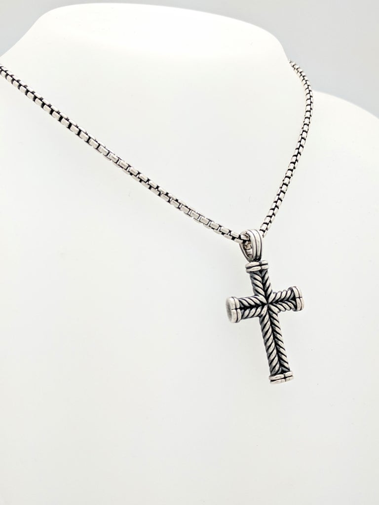 Men's David Yurman Chevron Cross Pendant on Small Box Chain Necklace at