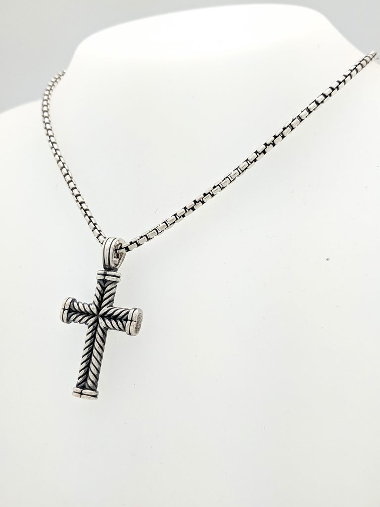 Men's David Yurman Chevron Cross Pendant on Small Box Chain Necklace at