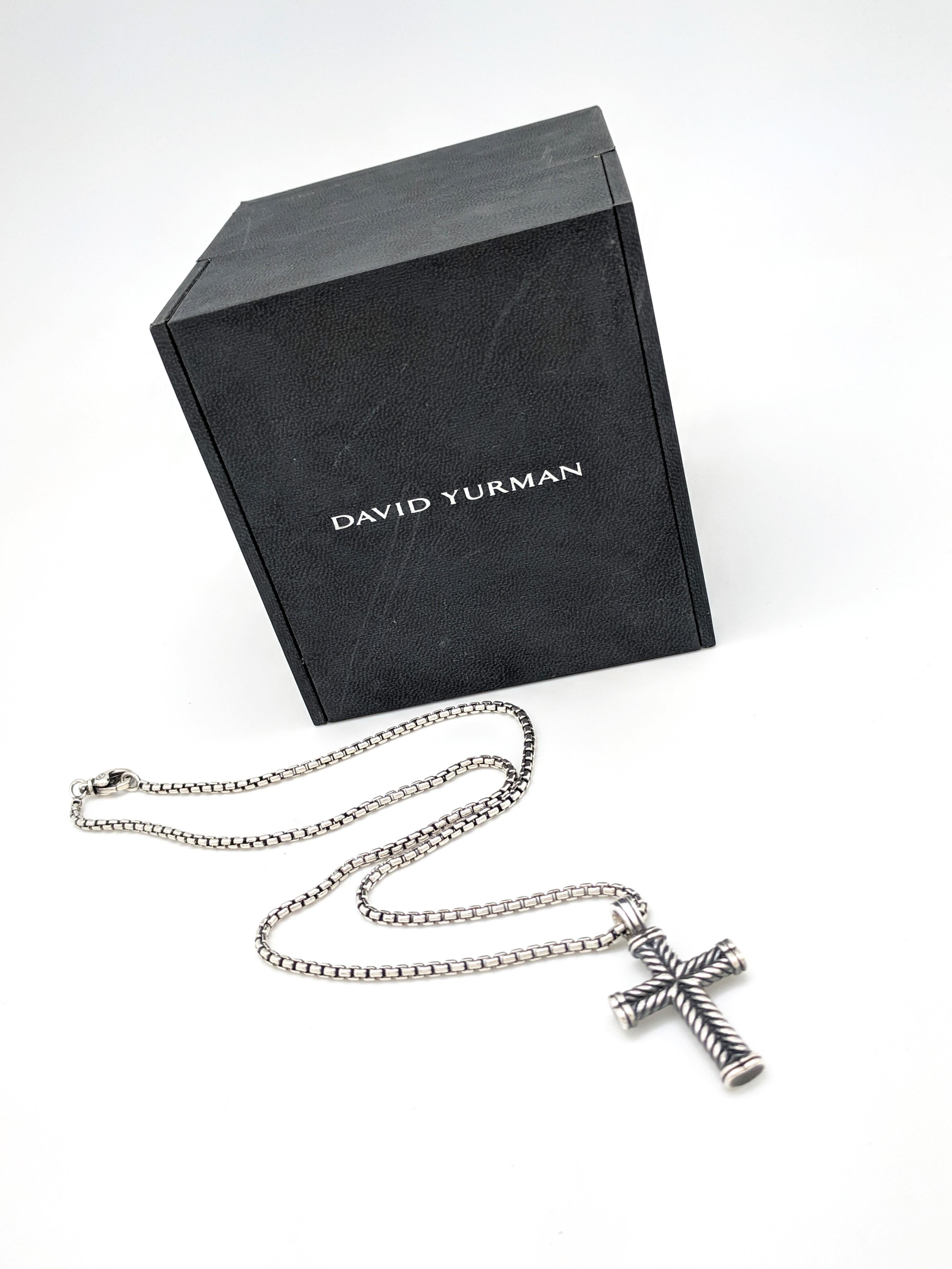 Contemporary Men's David Yurman Chevron Cross Pendant on Small Box Chain Necklace