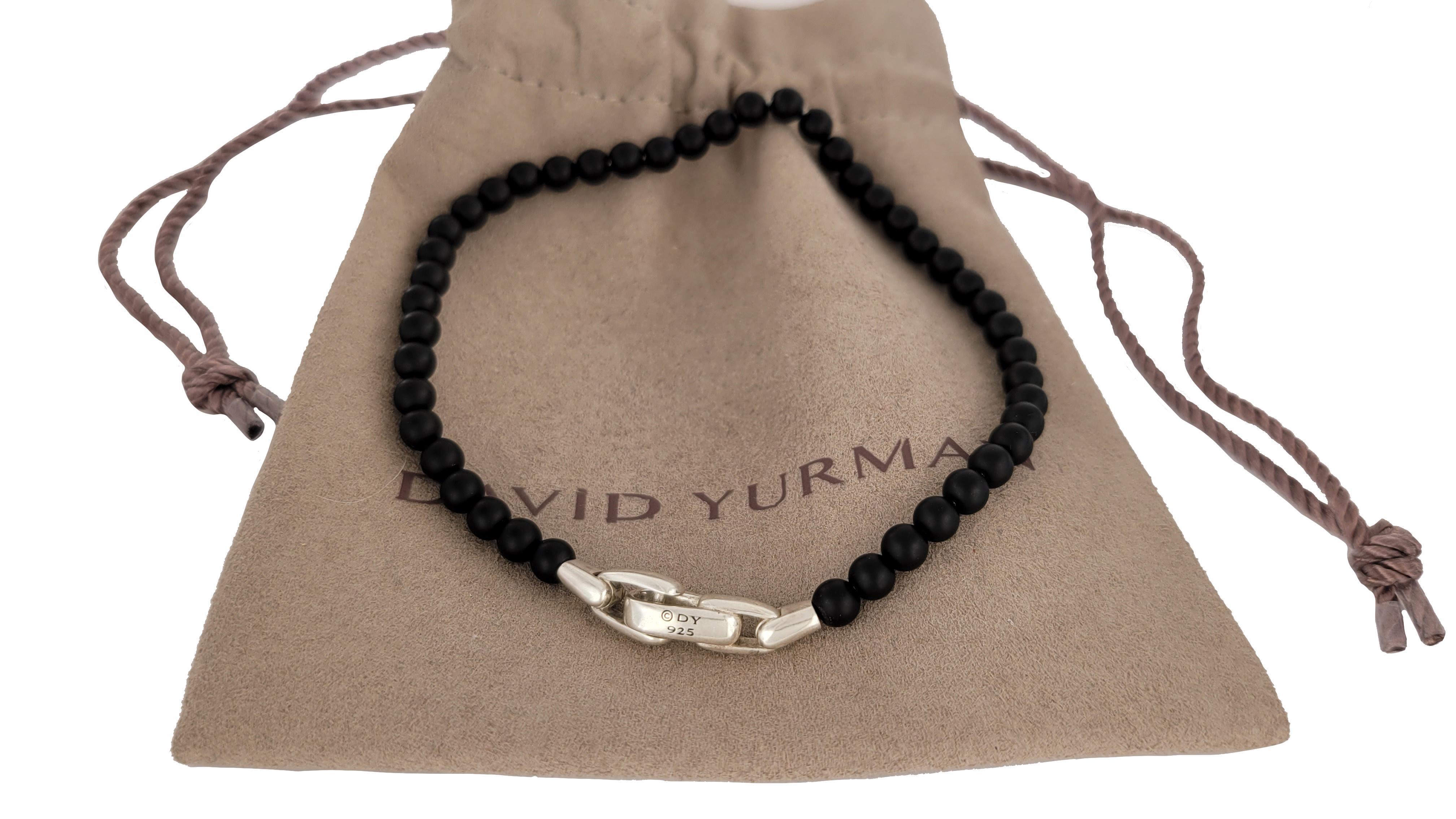 David Yurman Spiritual Bracelet
Material Sterling Silver 925
Bracelet Size 8.5'' Long
Black Beads 4mm
Condition New
Push Clap
Comes with David yurman pouch