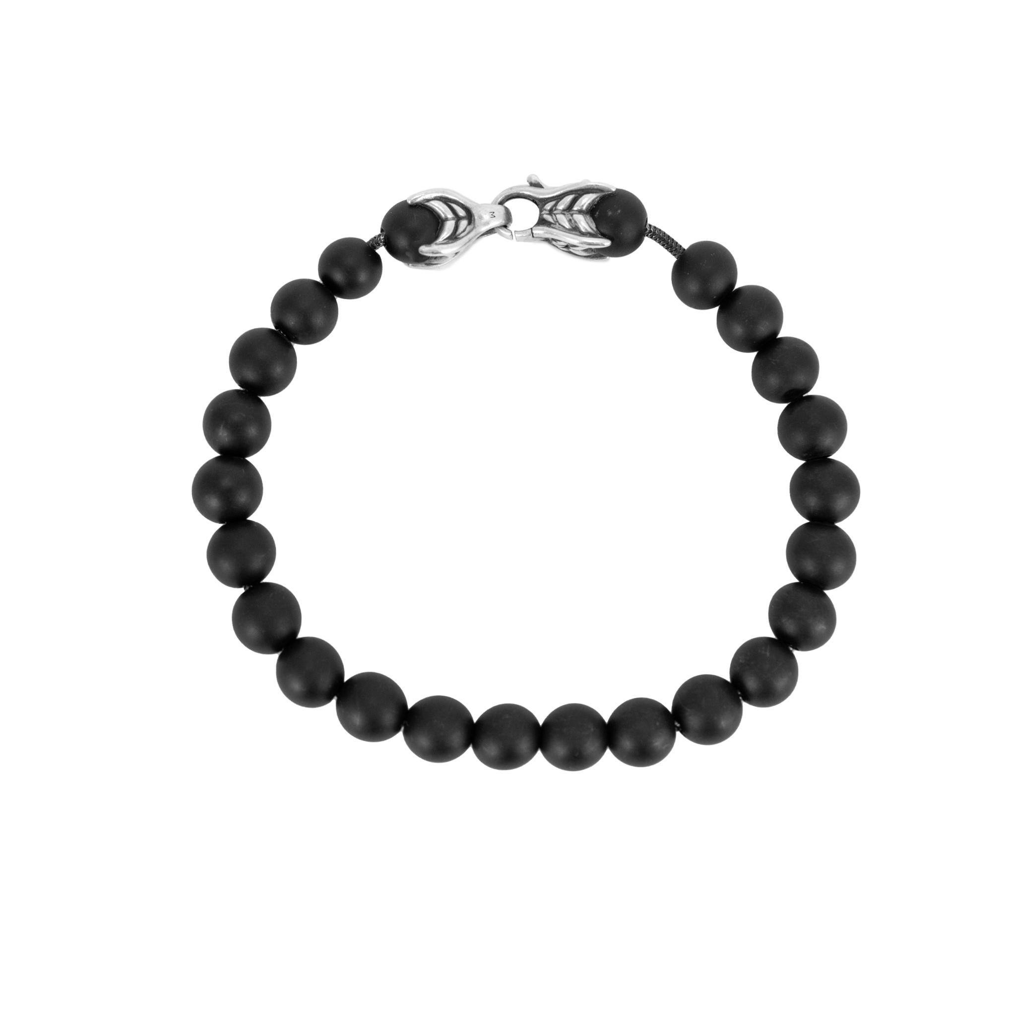 Pulsera de eslabones con cuentas espirituales de ónice negro de 8 mm de plata de ley David Yurman para hombre Corte redondo en venta
