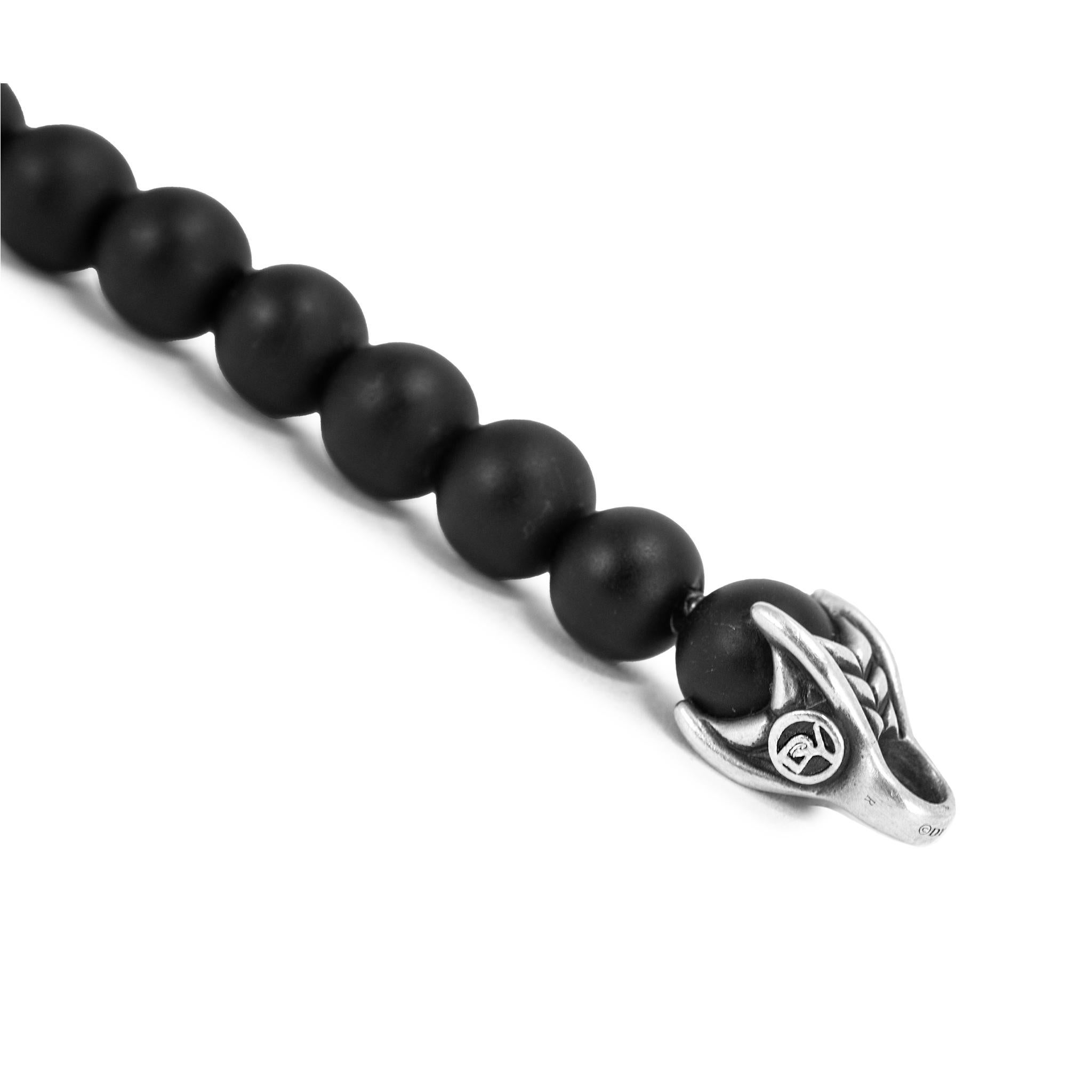 Pulsera de eslabones con cuentas espirituales de ónice negro de 8 mm de plata de ley David Yurman para hombre en Excelente estado para la venta en Houston, TX