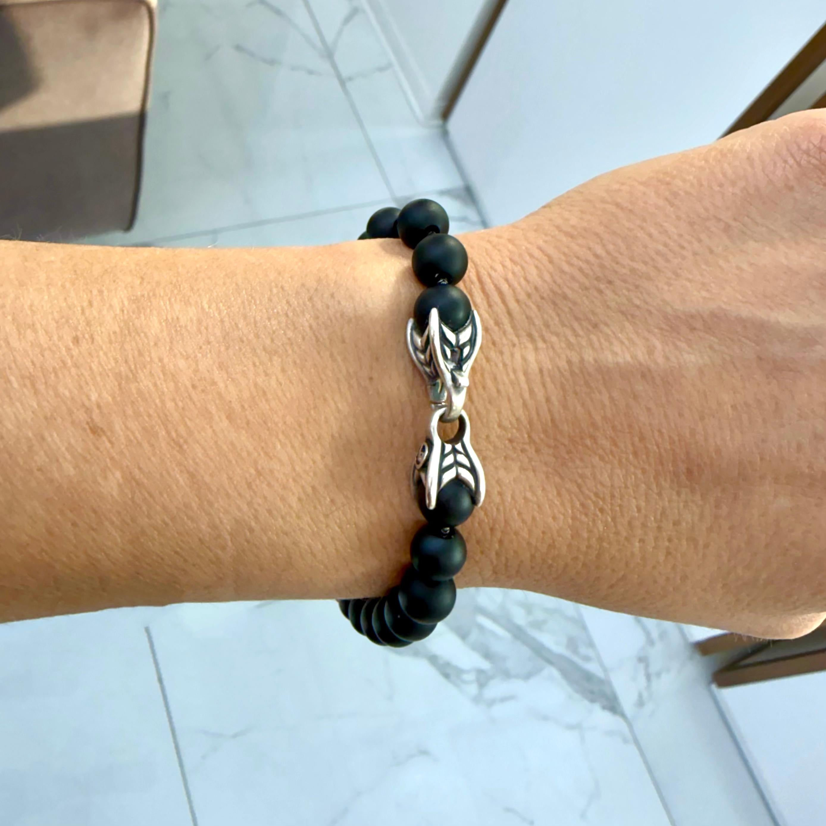 Pulsera de eslabones con cuentas espirituales de ónice negro de 8 mm de plata de ley David Yurman para hombre en venta 3