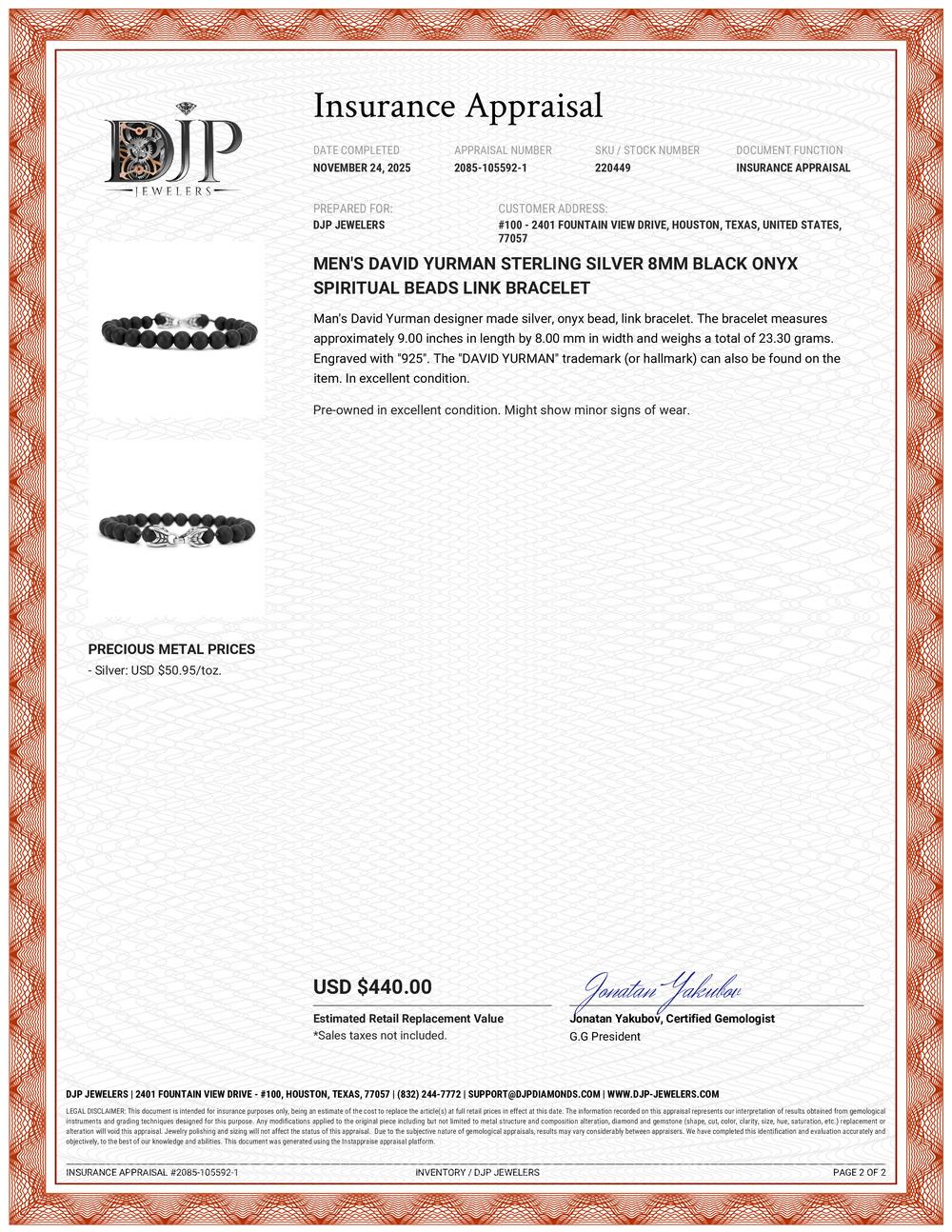 Pulsera de eslabones con cuentas espirituales de ónice negro de 8 mm de plata de ley David Yurman para hombre en venta 4