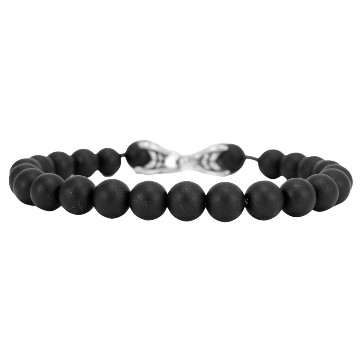 Men’s David Yurman Sterling Silver 8MM Black Onyx Spiritual Beads Link Bracelet
