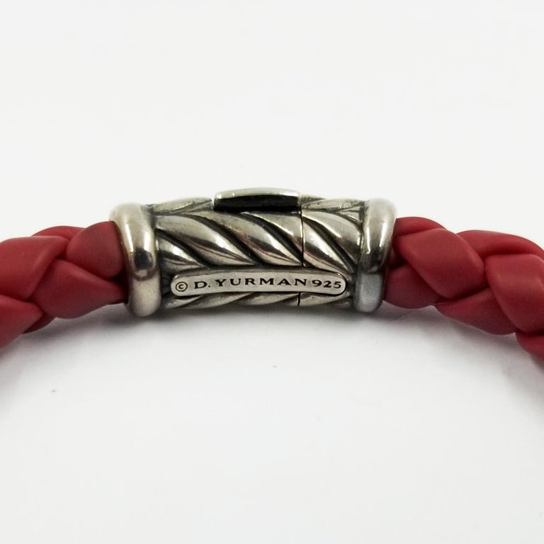 Men's David Yurman Sterling Silver and Red Rubber Bracelet at 1stDibs