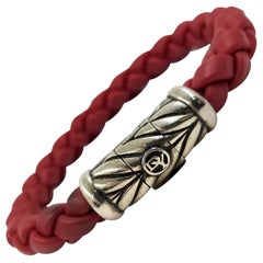 Men's David Yurman Sterling Silver and Red Rubber Bracelet