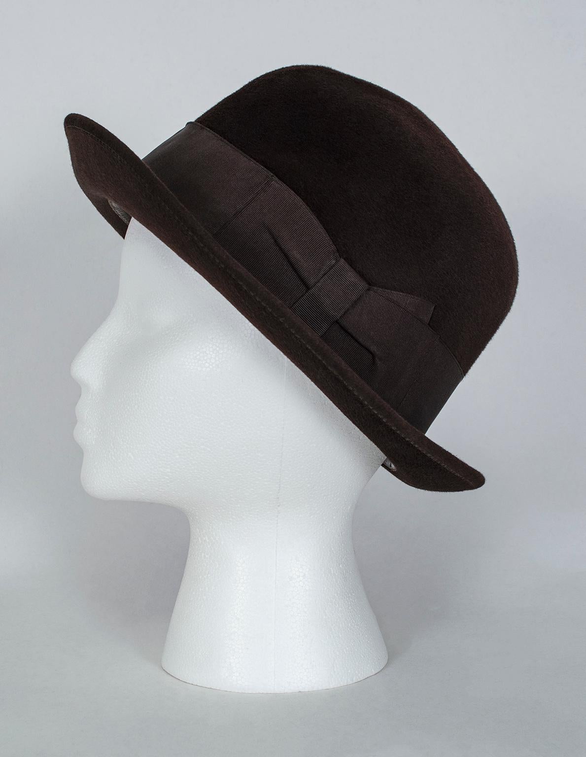 Herren tiefbraun Borsalino Diamonte 25 Pelz Filz Fedora Hut - Größe 7, 1940er Jahre (Grau) im Angebot
