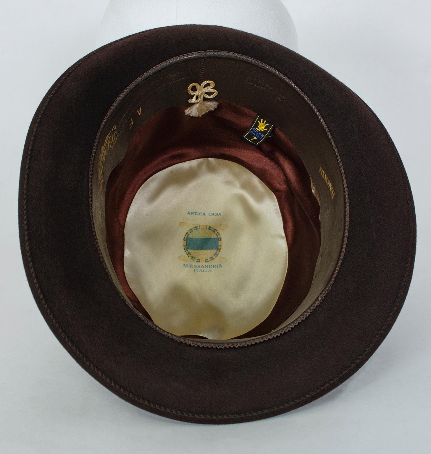 Gray Men’s Deep Brown Borsalino Diamonte 25 Fur Felt Fedora Hat – size 7, 1940s For Sale
