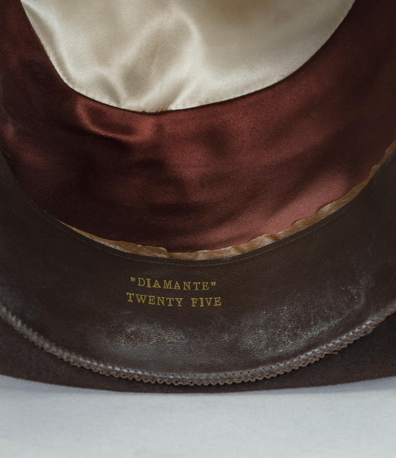 Men’s Deep Brown Borsalino Diamonte 25 Fur Felt Fedora Hat – size 7, 1940s In Excellent Condition For Sale In Tucson, AZ