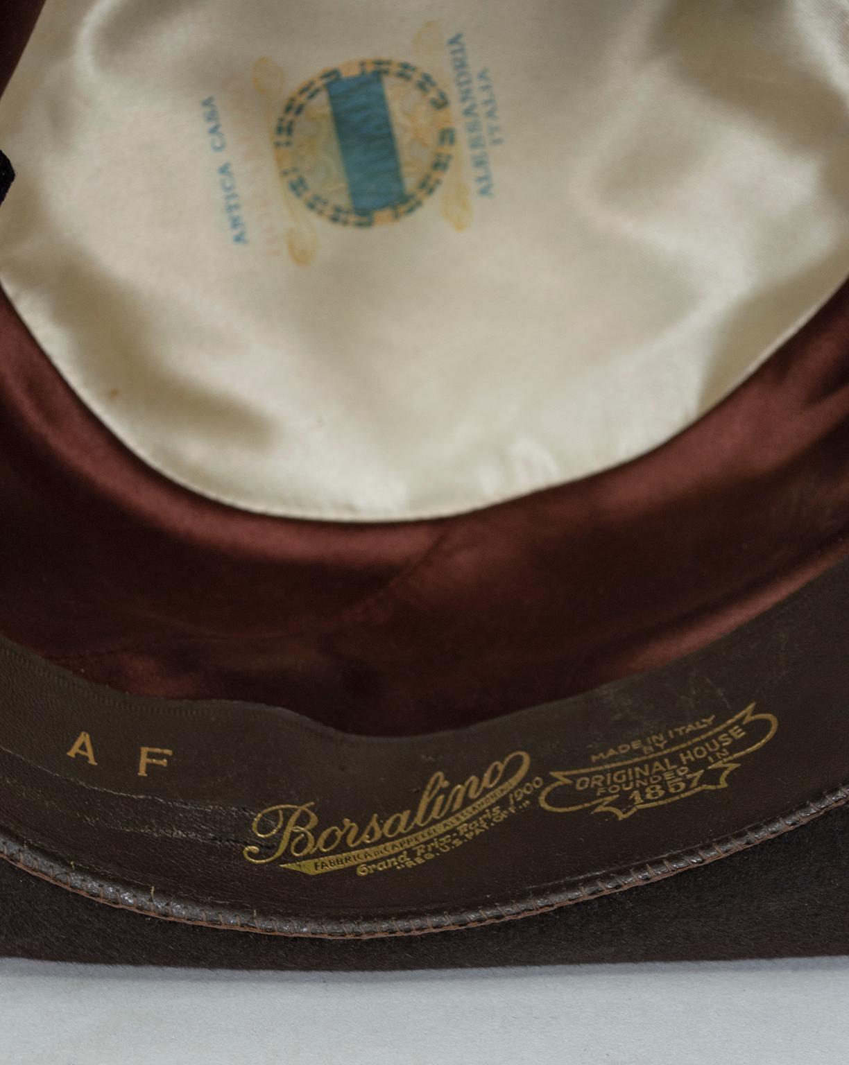 Men's Men’s Deep Brown Borsalino Diamonte 25 Fur Felt Fedora Hat – size 7, 1940s For Sale