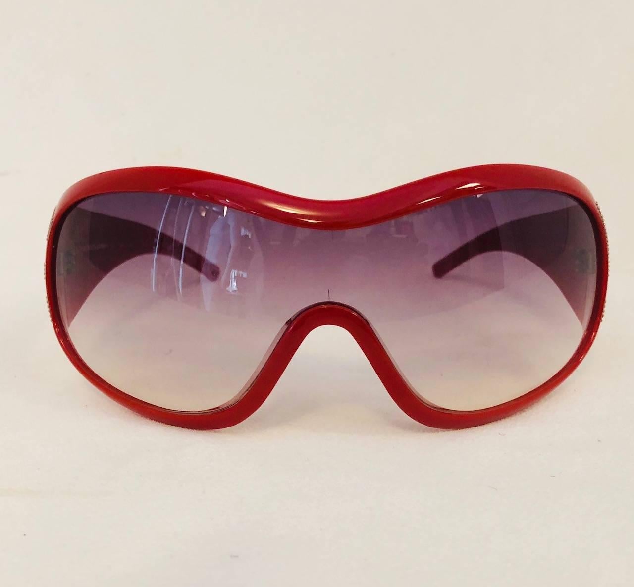 Men's delicious D&G Dolce & Gabbana oversize wrap glasses in hot red with D & G logo in silver raised pin dots on the temples.  Fun fashion statement.  Please read condition comments and refer to photos.  Made in Italy.  They measure 5.50 inches