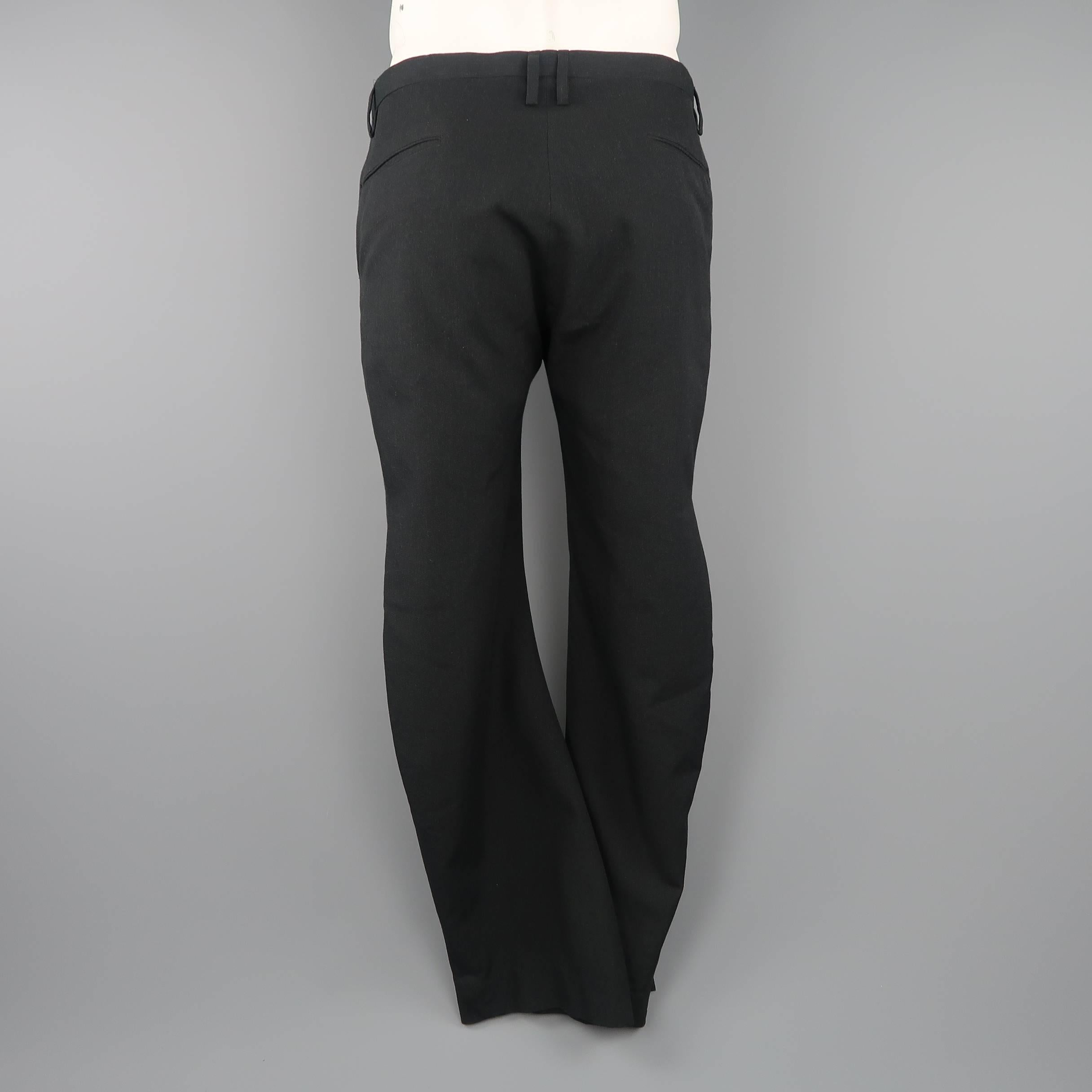 Men's DEVOA Size 34 Black Solid Wool Blend Twill Curved Leg Dress Pants 1