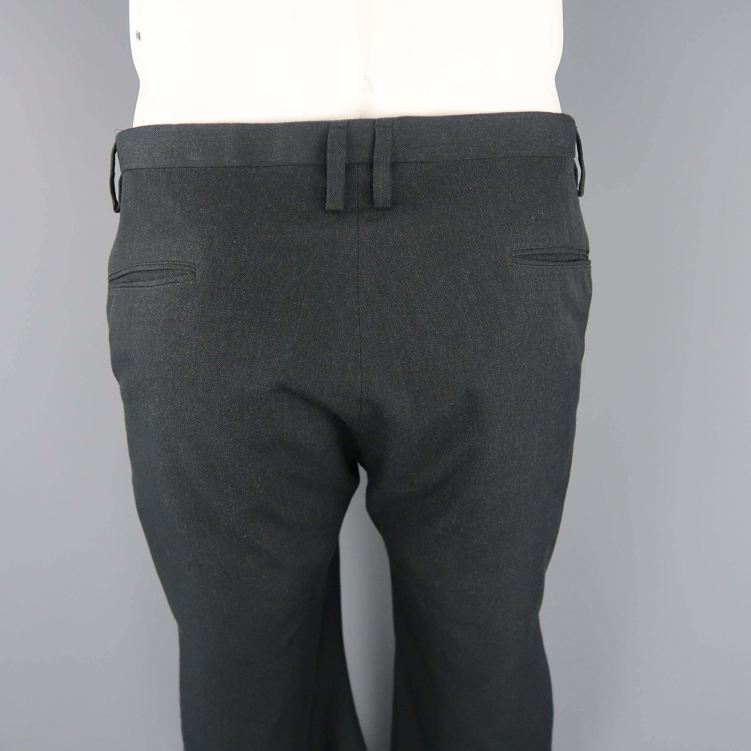Men's DEVOA Size 34 Black Solid Wool Blend Twill Curved Leg Dress Pants 2