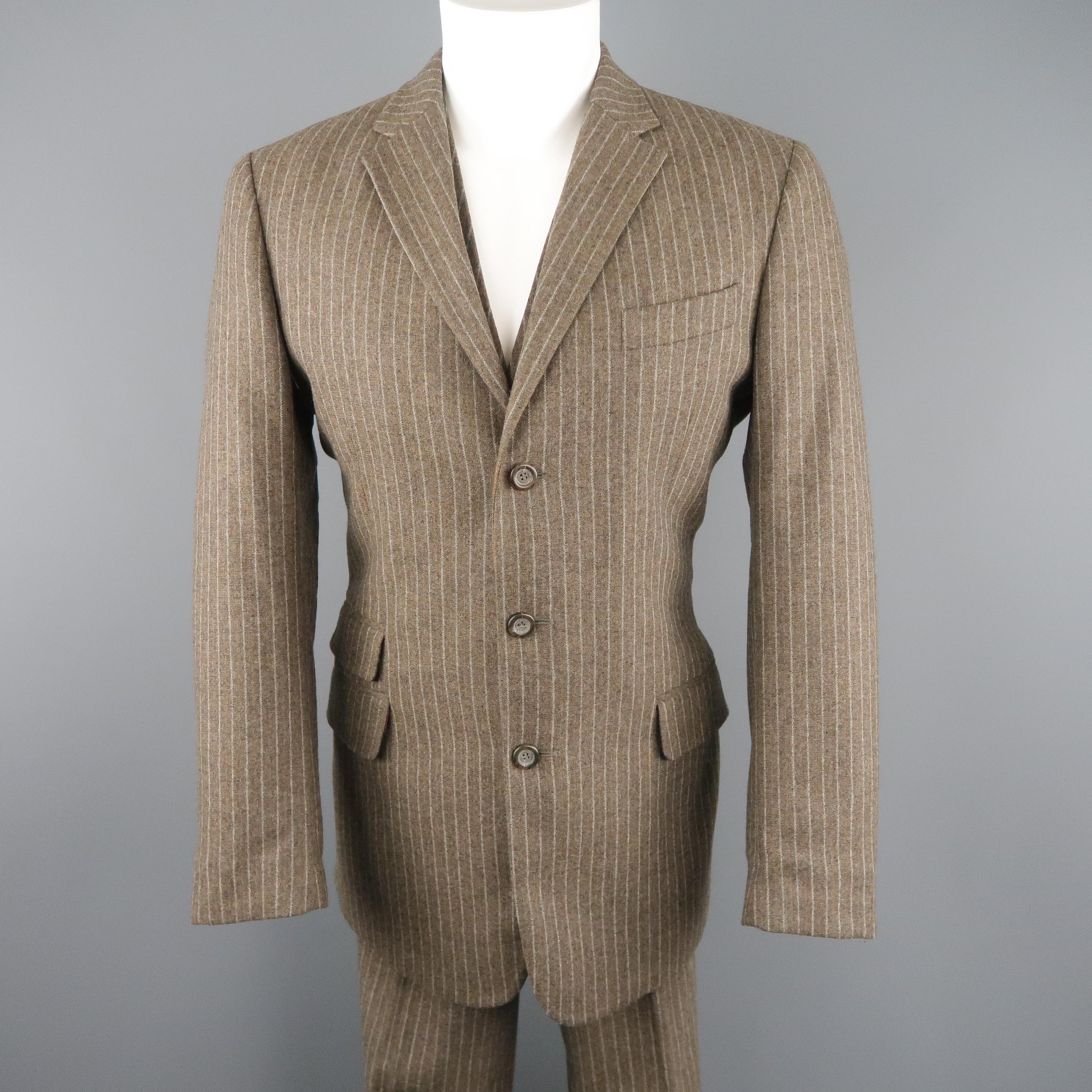 Brown Men's D&G by DOLCE & GABBANA 40 Taupe Stripe Wool Blend 3 Piece Suit