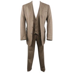 Men's D&G by DOLCE & GABBANA 40 Taupe Stripe Wool Blend 3 Piece Suit