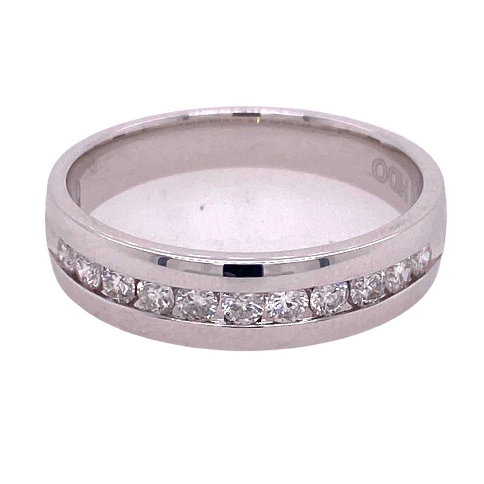 Round Cut Men's Diamond 14 Karat White Gold Channel Set Wedding Band Ring
