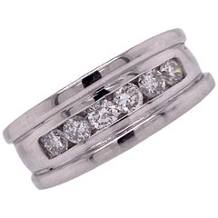 Men's Diamond 14 Karat White Gold Wedding Anniversary Band Ring Gents