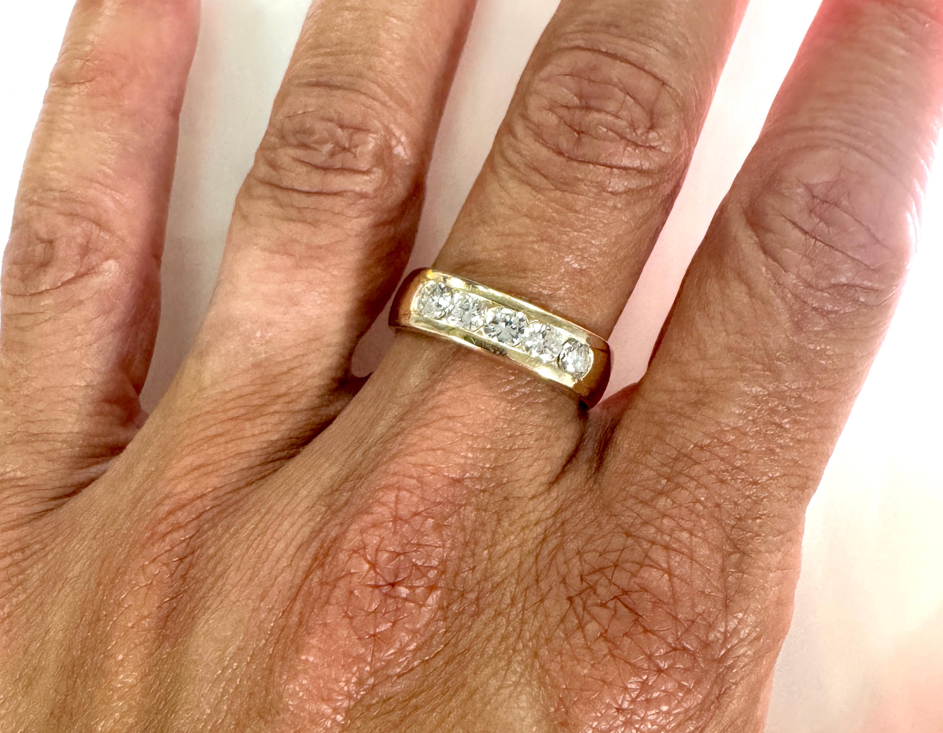 Mens Diamond 5 Stone Wedding Ring 1 Carat Anniversary Band Mined 1ct 14K For Sale 1