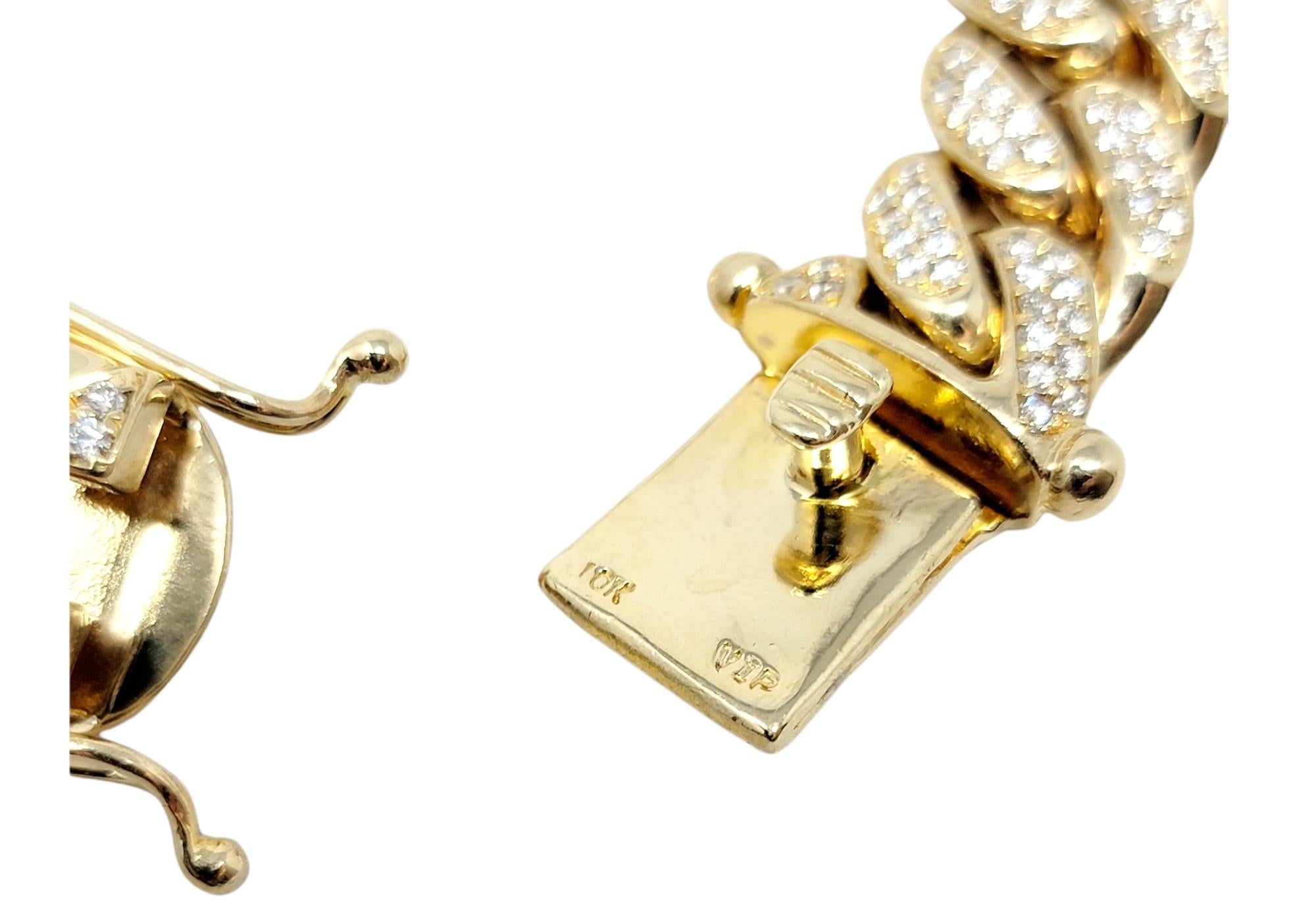 Men's Diamond and 10 Karat Yellow Gold Polished Cuban Link Bracelet 10.15 Carats For Sale 2