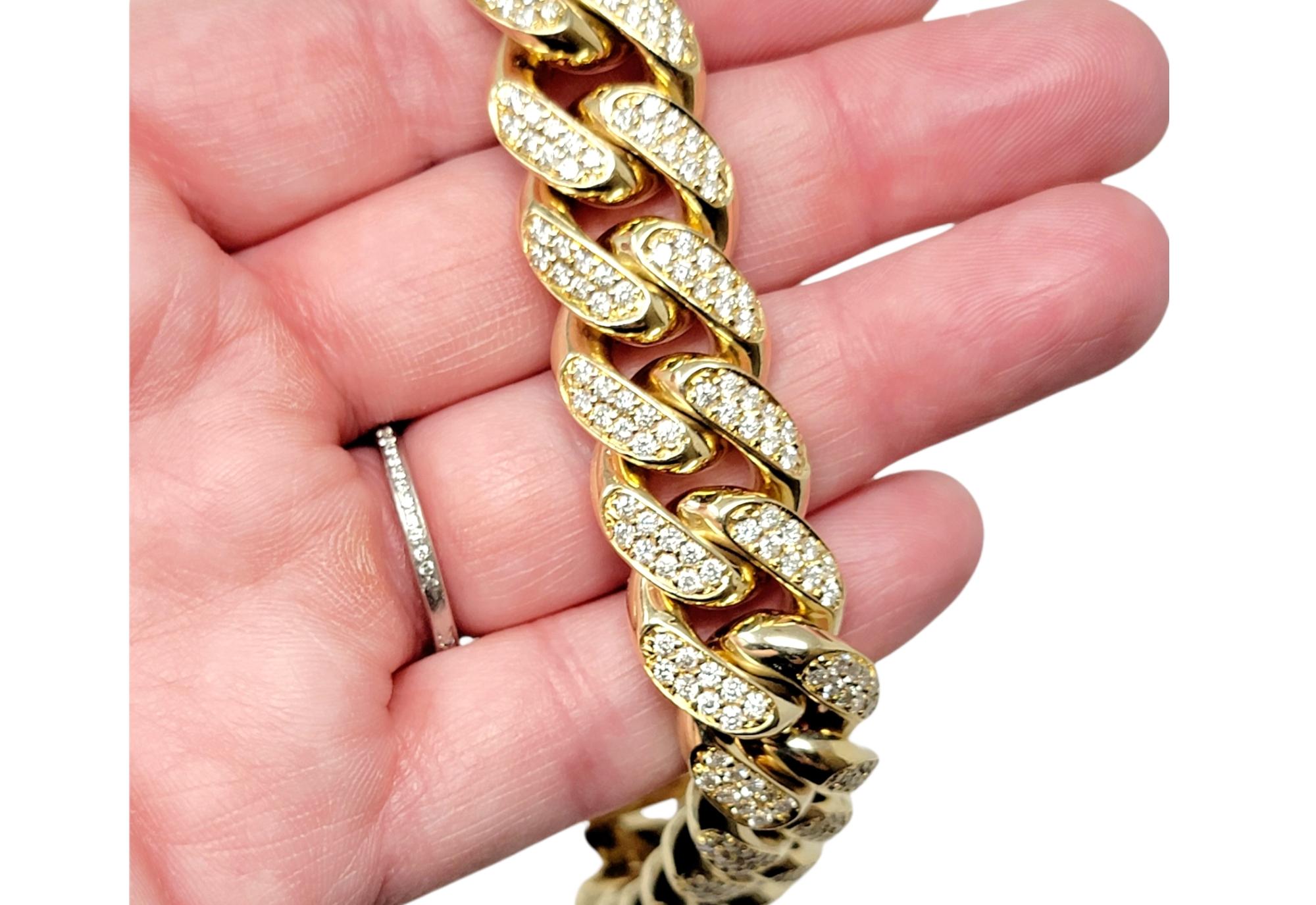 Men's Diamond and 10 Karat Yellow Gold Polished Cuban Link Bracelet 10.15 Carats For Sale 3