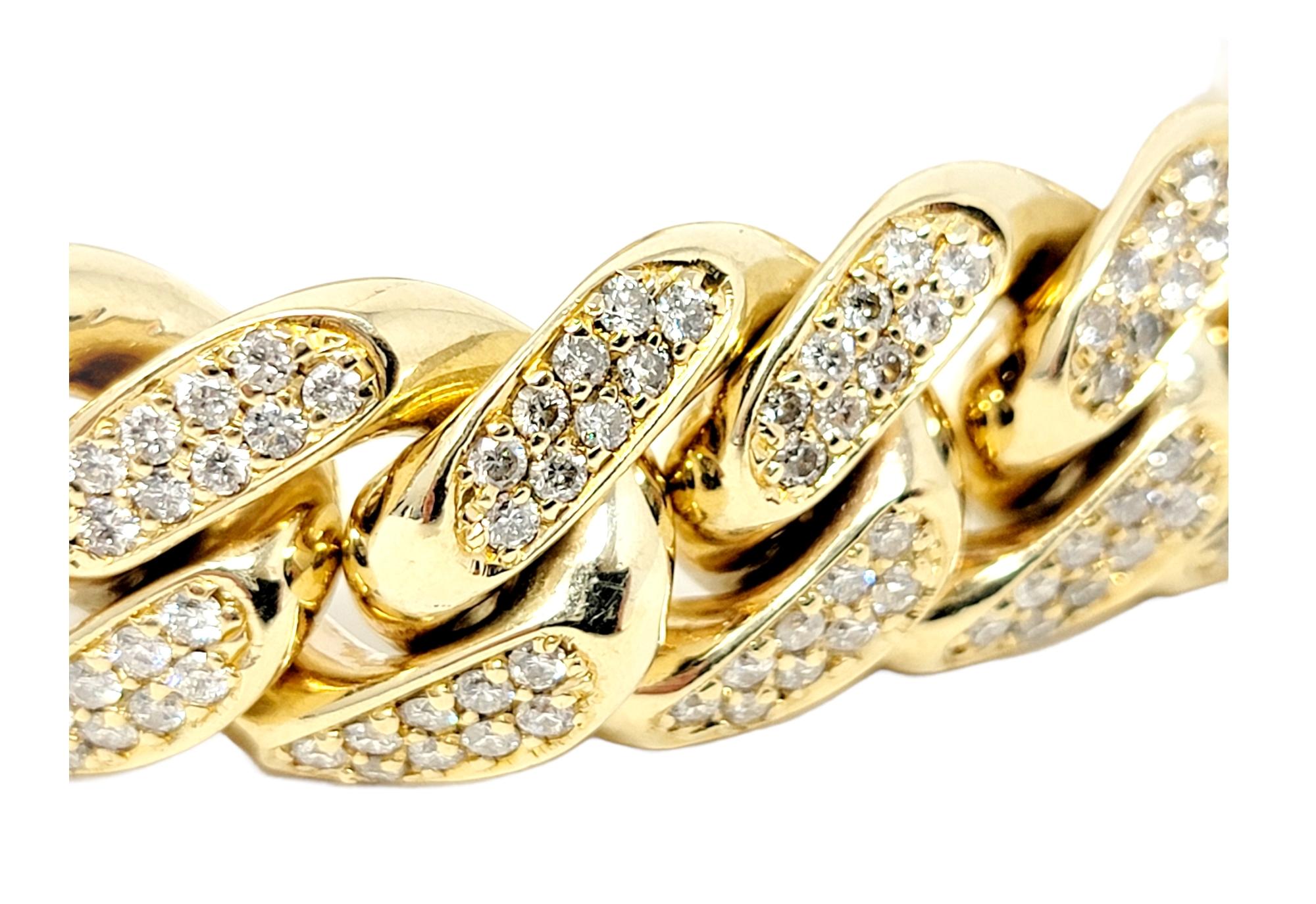 Contemporain Bracelet à maillons cubains en or jaune poli 10 carats et diamants pour hommes 10,15 carats en vente