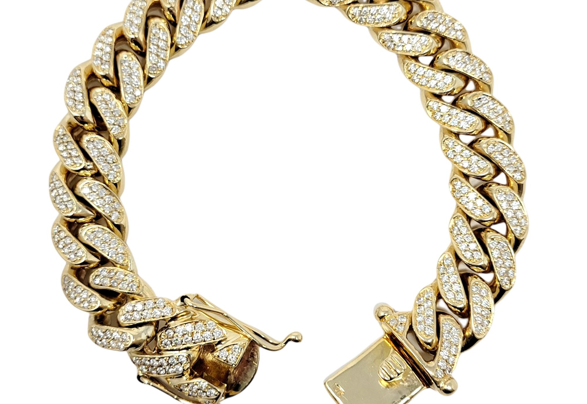 Bracelet à maillons cubains en or jaune poli 10 carats et diamants pour hommes 10,15 carats Bon état - En vente à Scottsdale, AZ