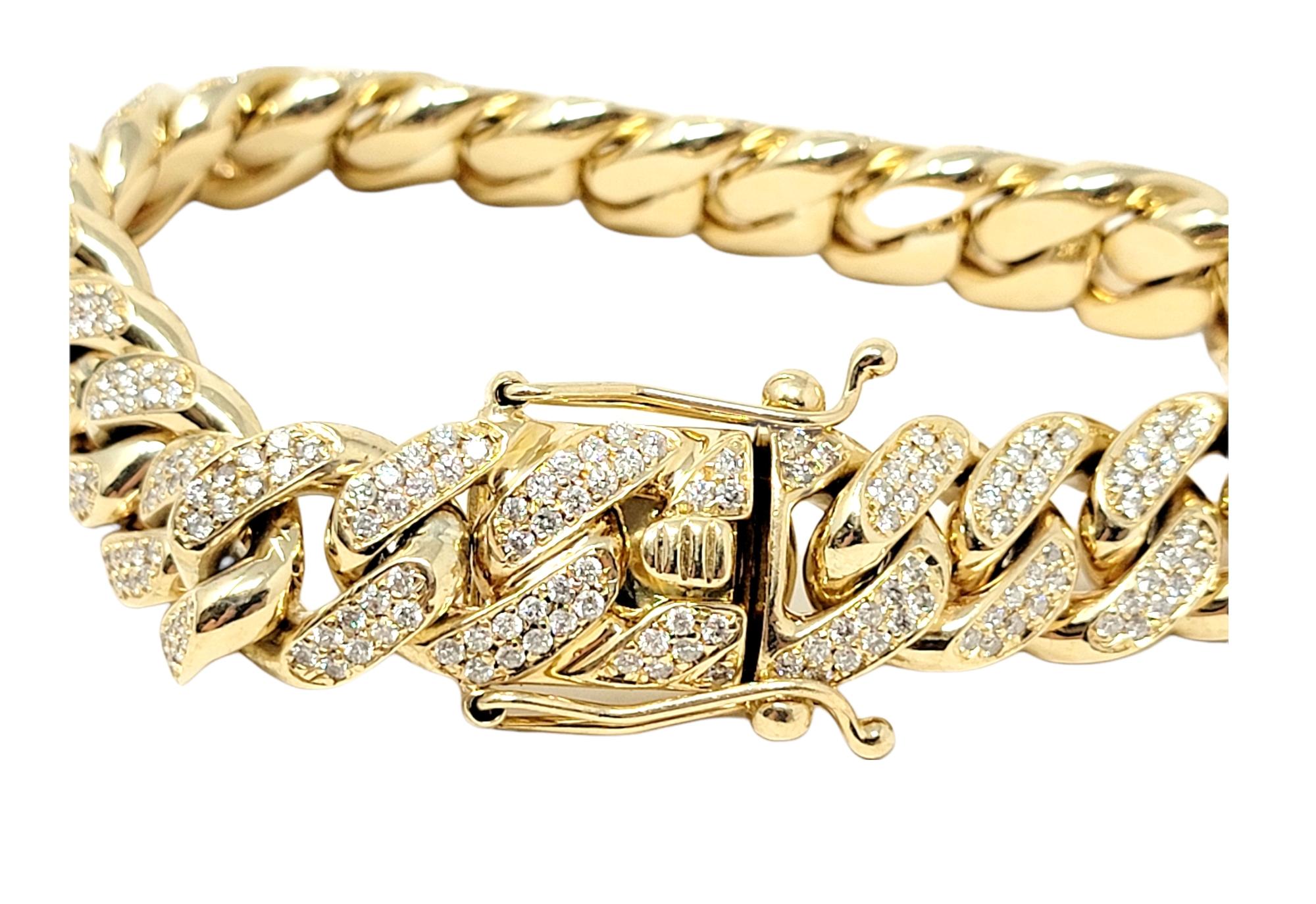 Bracelet à maillons cubains en or jaune poli 10 carats et diamants pour hommes 10,15 carats en vente 2