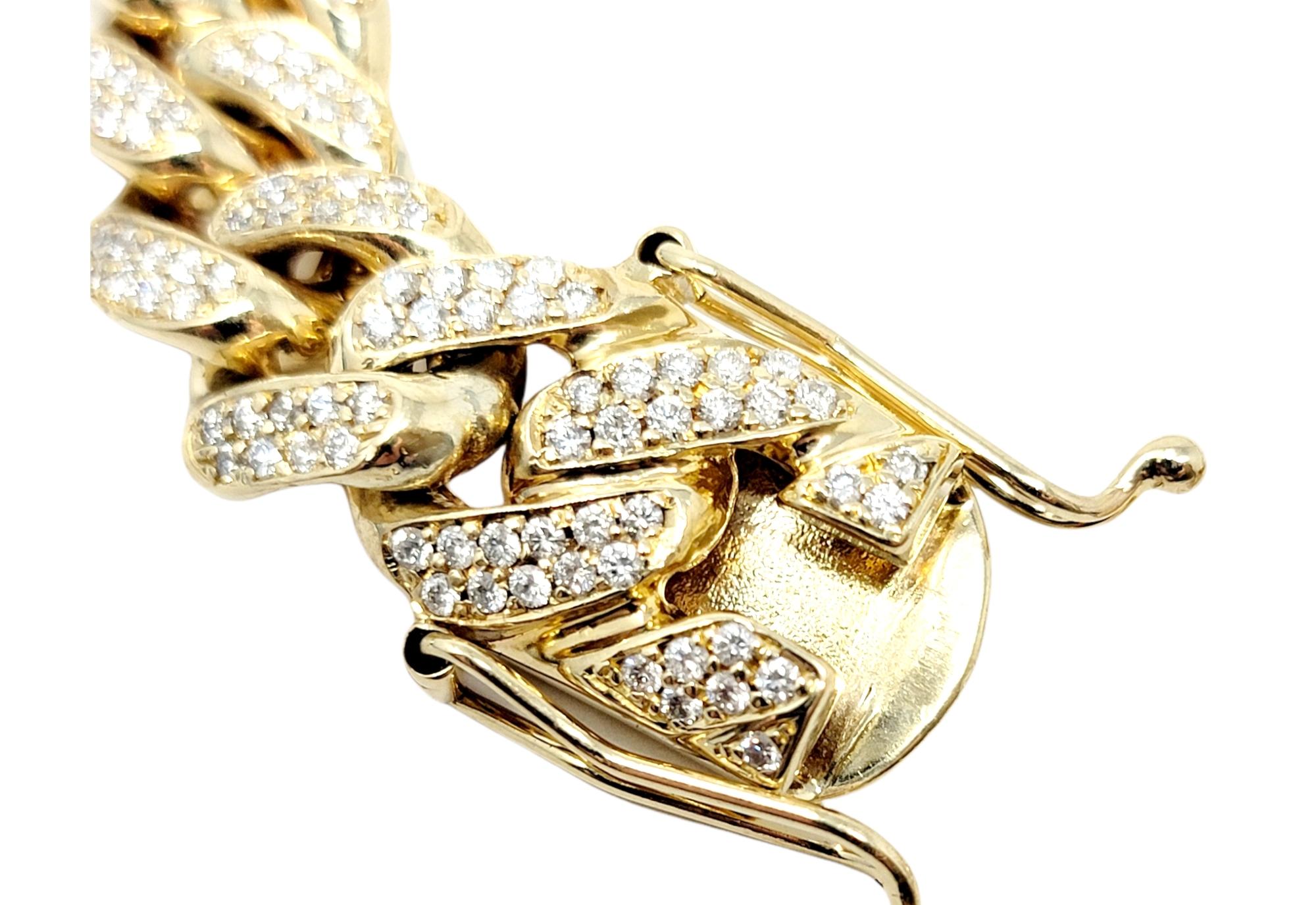 Men's Diamond and 10 Karat Yellow Gold Polished Cuban Link Bracelet 10.15 Carats For Sale 1
