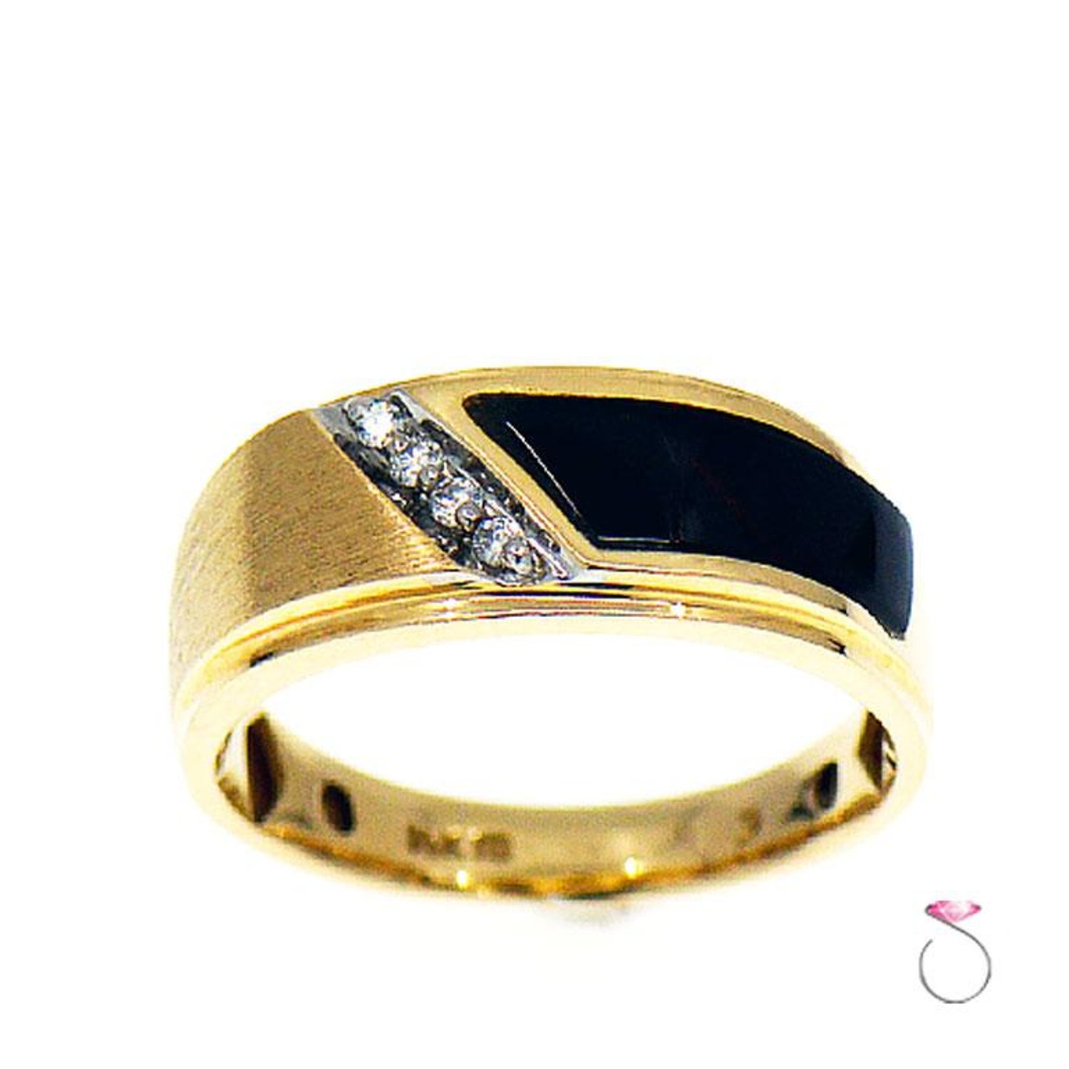 Men S Diamond And Black Onyx Band Ring 14 Karat Yellow Gold At 1stdibs