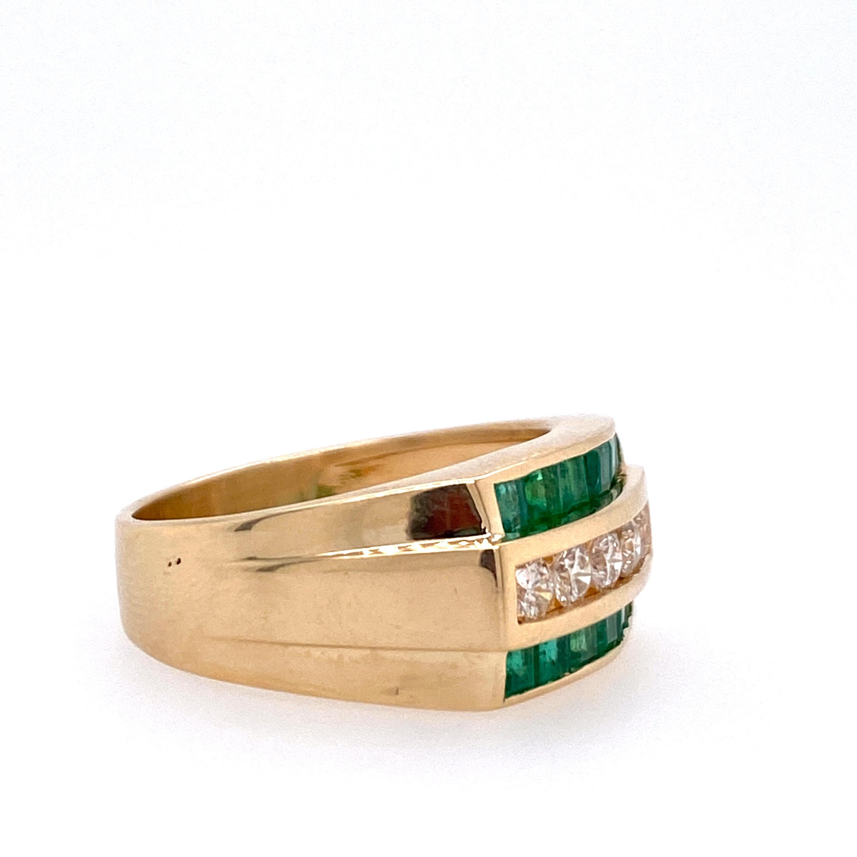 Contemporary Men's Diamond and Emerald Ring