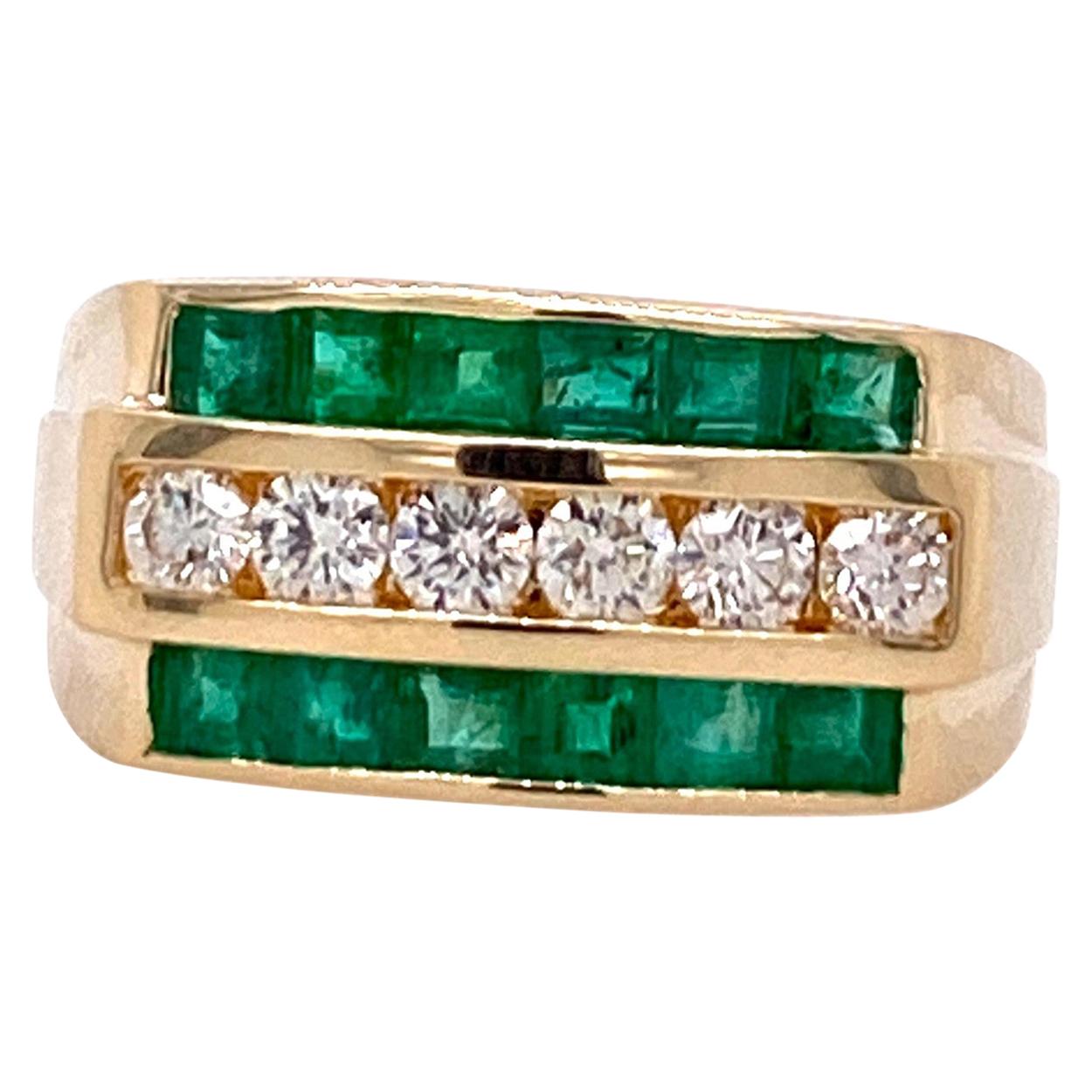 Men's Diamond and Emerald Ring