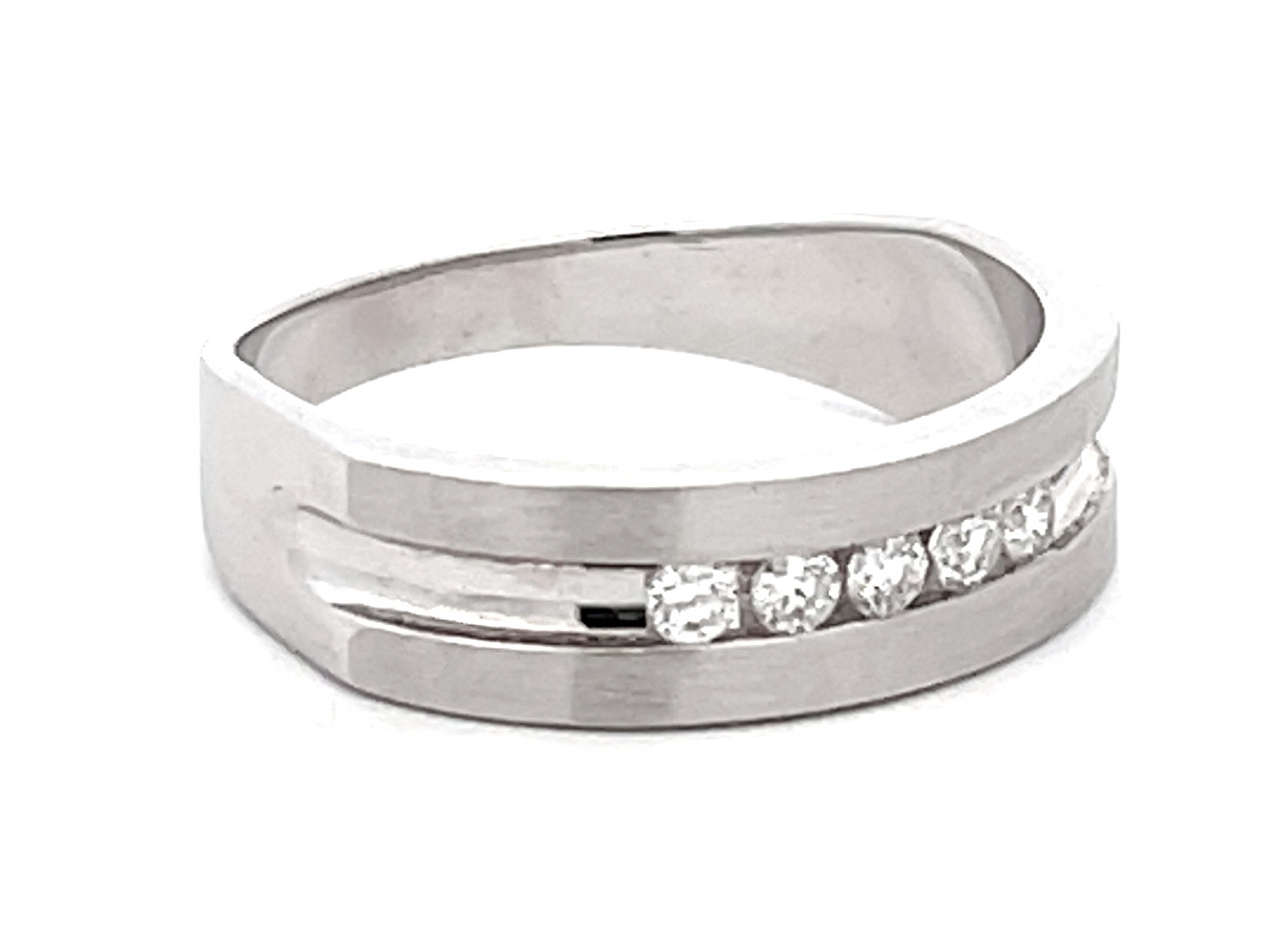 Modern Mens Diamond Band Ring Matte Finish 14k White Gold For Sale