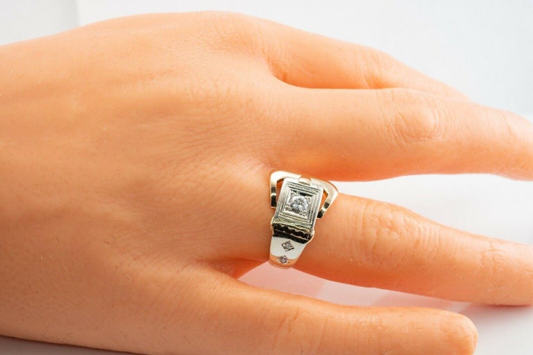 Mens Diamond Belt Buckle Ring 14K Gold Band Vintage For Sale at 1stDibs