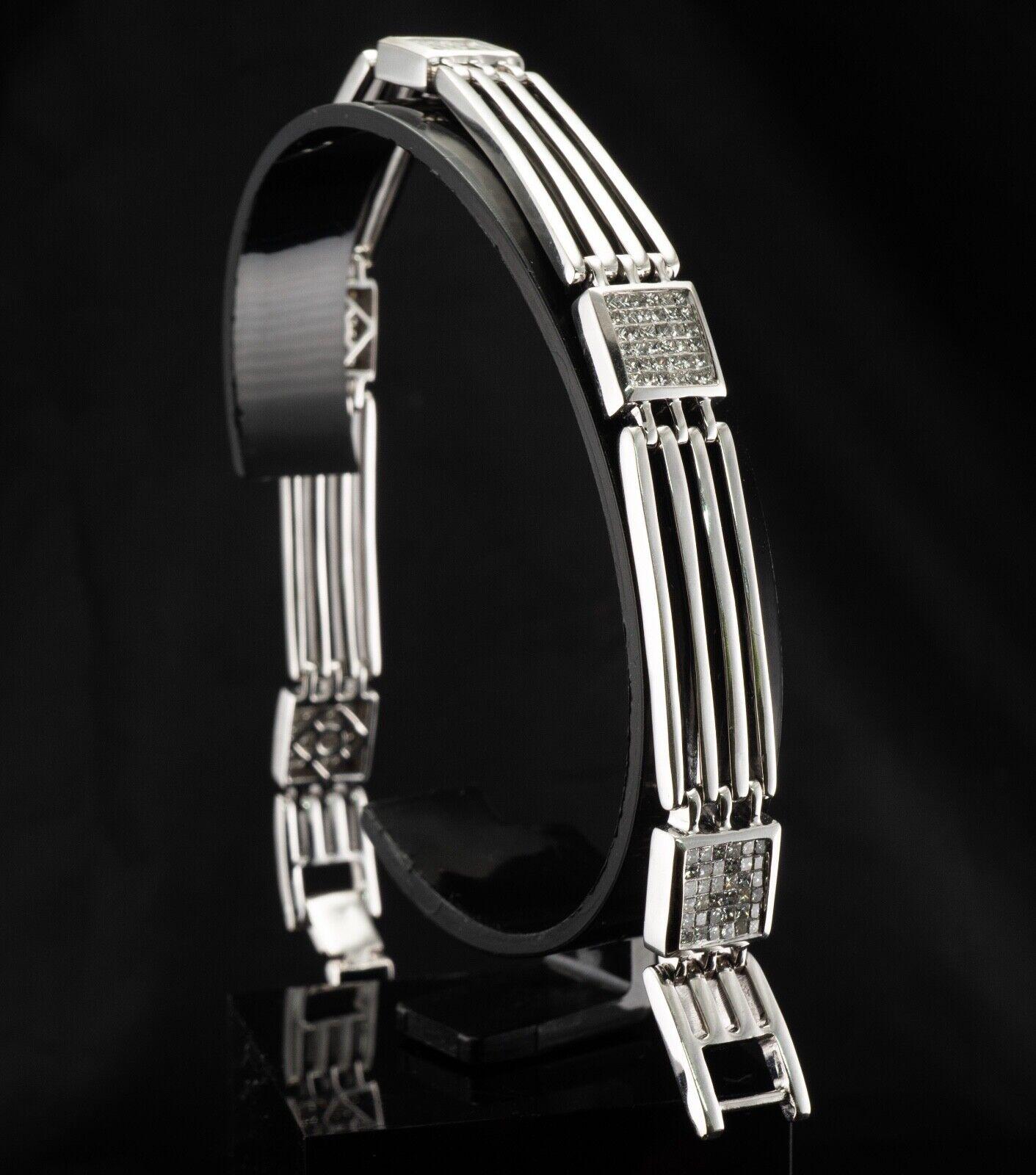 Round Cut Mens Diamond Bracelet 14K White Gold Geometric 3.60 TDW 8.25