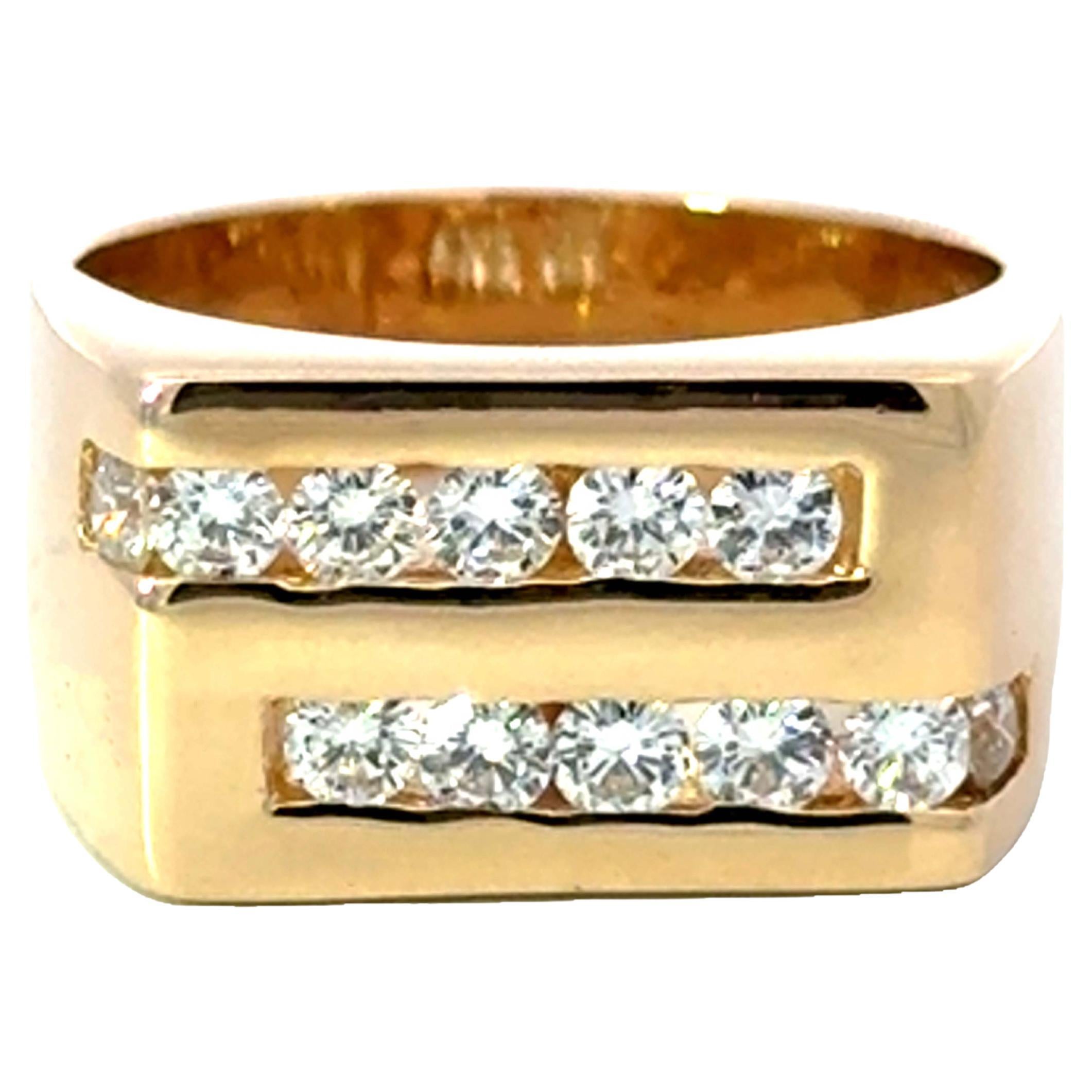 Mens Diamond Channel Set 14K Yellow Gold Ring