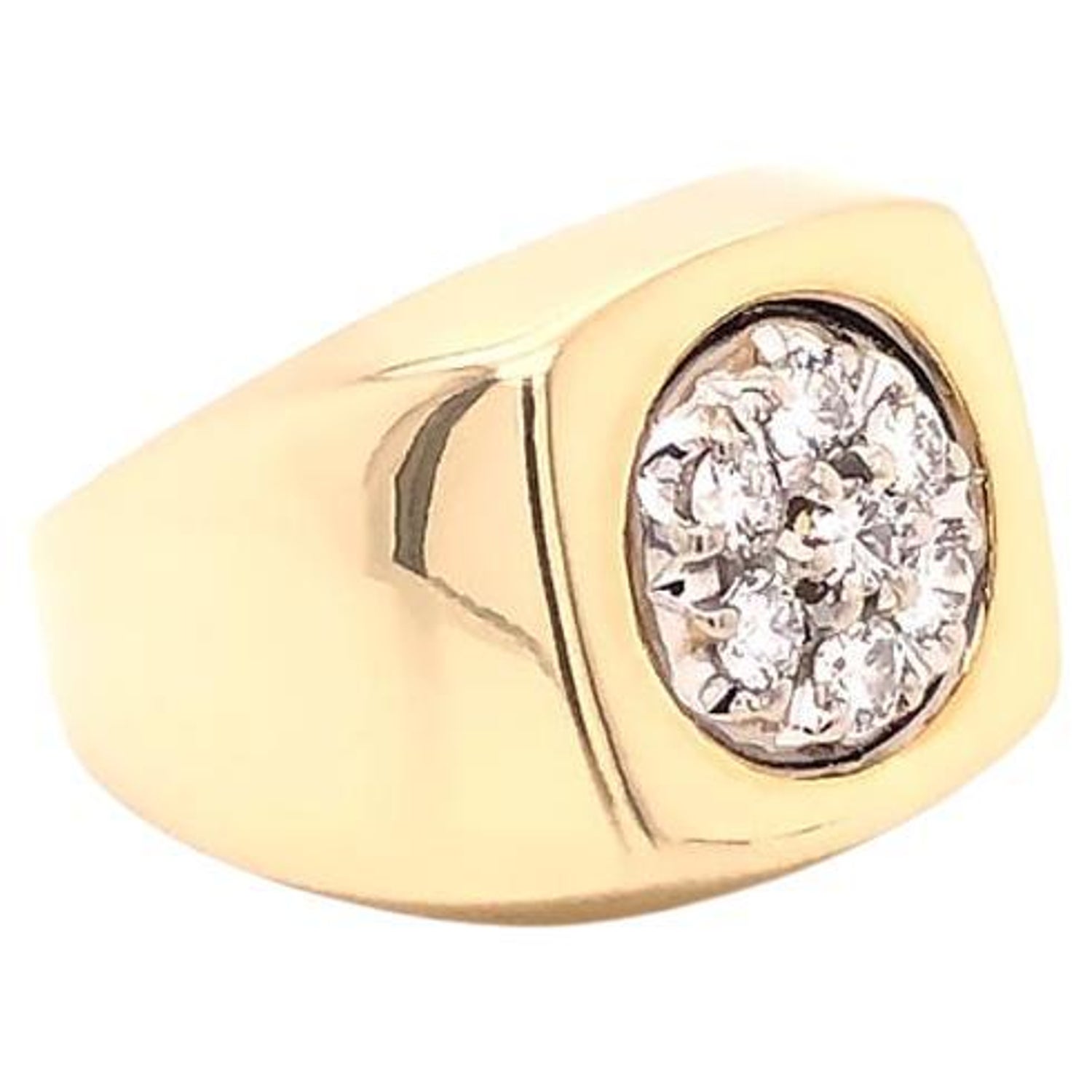 Men's Diamond Cluster Pinky Ring in 14k Yellow Gold For Sale at 1stDibs