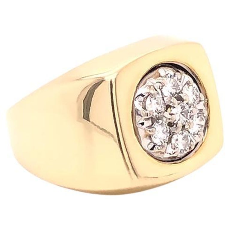 Men's Diamond Cluster Pinky Ring in 14k Yellow Gold For Sale at 1stDibs