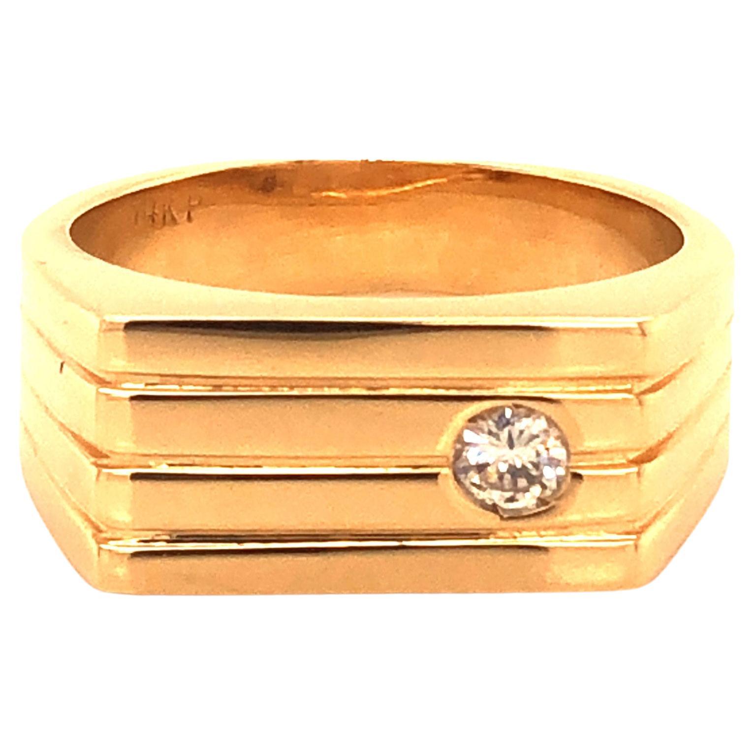 Men's Diamond Cluster Pinky Ring in 14k Yellow Gold For Sale